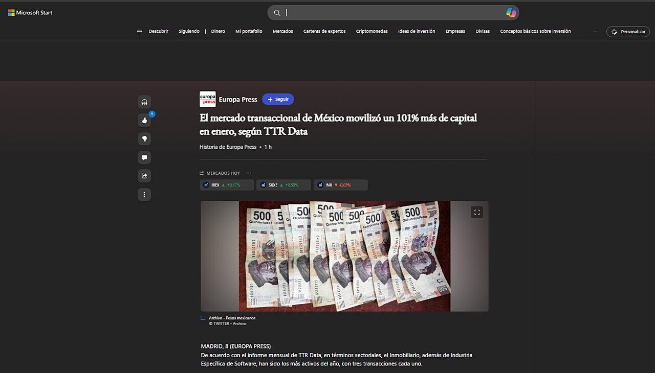 El mercado transaccional de Mxico moviliz un 101% ms de capital en enero, segn TTR Data